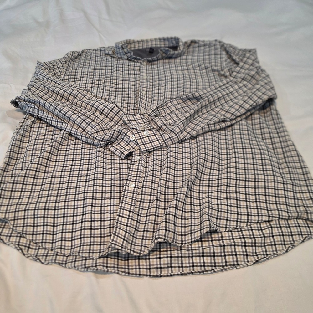 Van Heusen Flex Button Down Shirt Mens 3XLT Gray Plaid Excellent